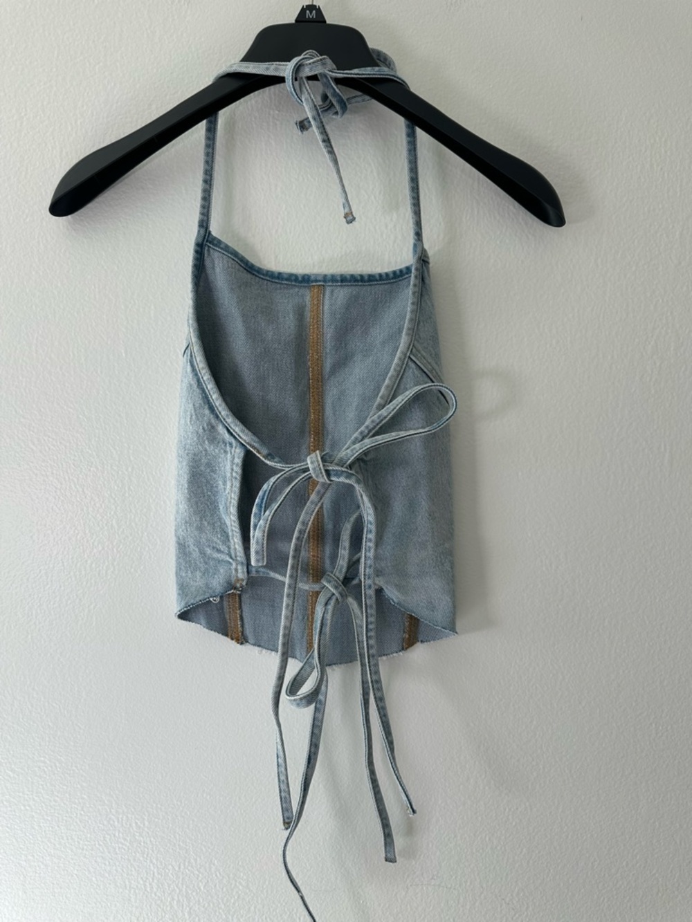 Victoria Secret PINK Denim Halter Top Lace Up Back Crop Blue Jean Size S - Picture 3 of 5